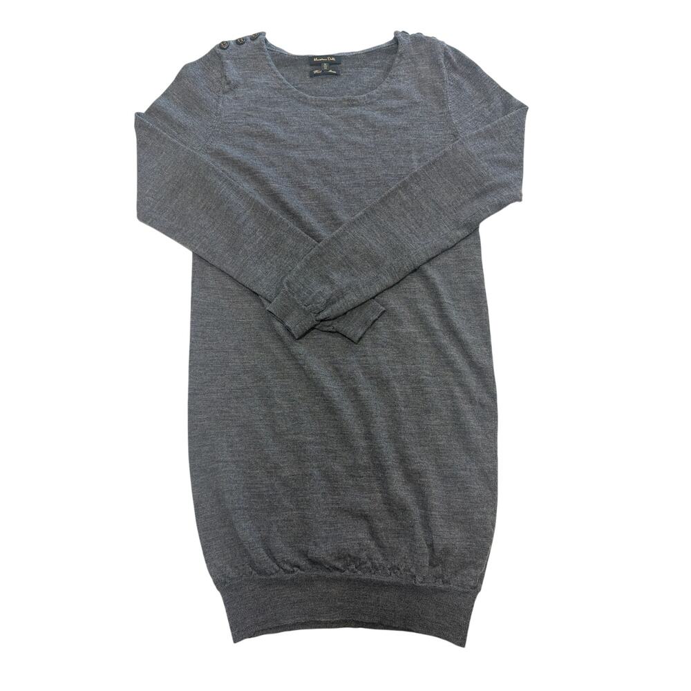 Massimo Dutti Women's Sz M Long Wool Cashmere Gray Sweater with Buttons Crewneck